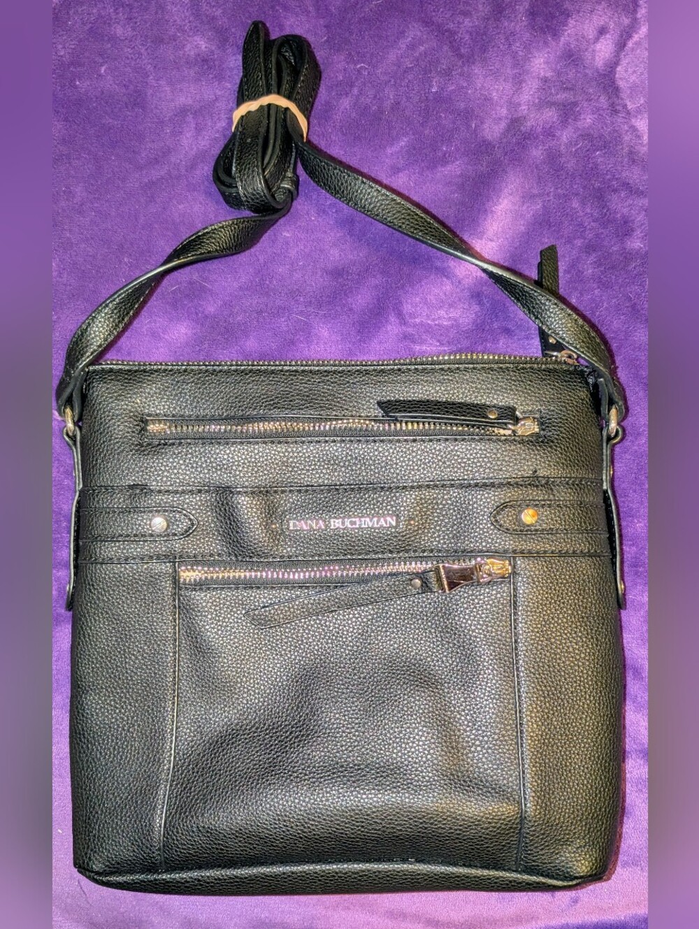 Dana Buchman Black Pebbled Leather Crossbody Messenger Bag
